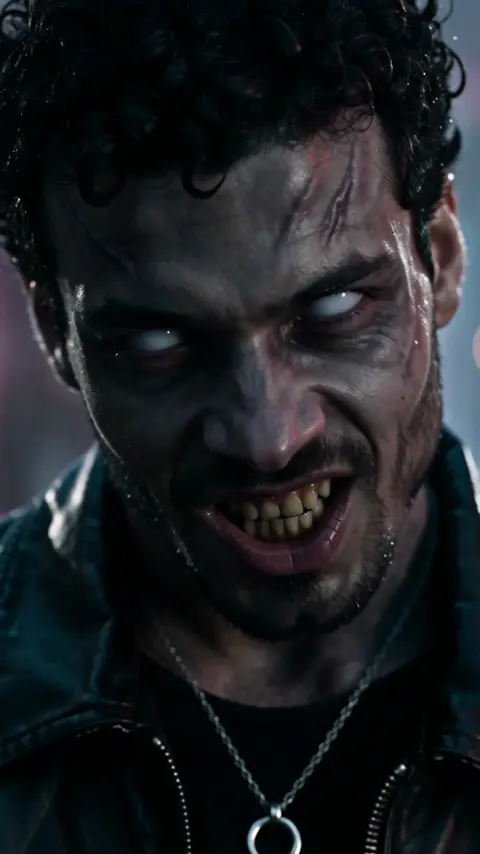 Zombie husband reunion AI zombie story concept in Rain-Soaked City